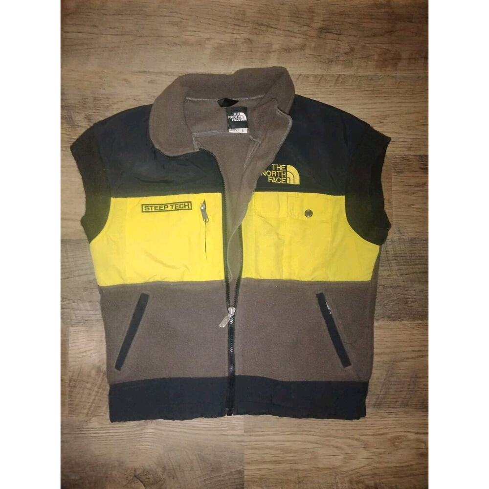 North Face Steep Tech Vintage Made in USA yellow and black fleece gilet vest